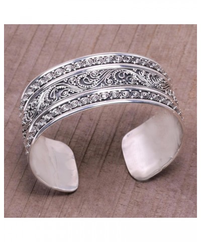 Handmade .925 Sterling Silver Cuff Bracelet Dot Motif from Bali No Stone Indonesia [6 in L (end to End) x 1.1 in W] 'Dotted T...