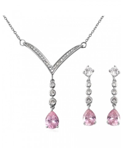 SHOP LC Bridesmaid Pink Jewelry Set for Women Earrings Necklace Cubic Zirconia CZ Platinum Plated Wedding Gifts for Women 18"...