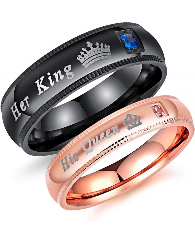 Couples Her King and His Queen Enagagement Bridal Ring Set 2PCS, Black Rose Gold Color His 12 Her 6 $9.85 Bracelets