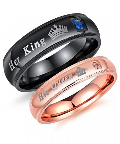 Couples Her King and His Queen Enagagement Bridal Ring Set 2PCS, Black Rose Gold Color His 12 Her 6 $9.85 Bracelets