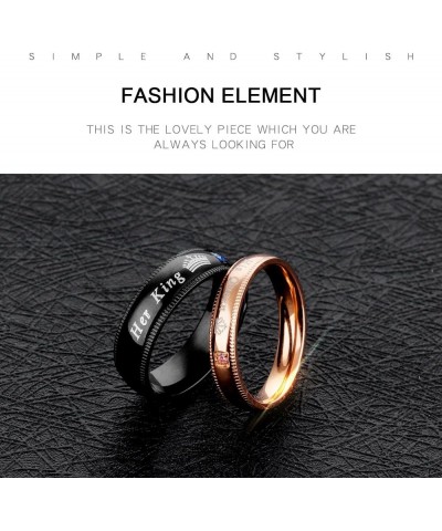 Couples Her King and His Queen Enagagement Bridal Ring Set 2PCS, Black Rose Gold Color His 12 Her 6 $9.85 Bracelets