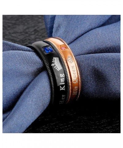 Couples Her King and His Queen Enagagement Bridal Ring Set 2PCS, Black Rose Gold Color His 12 Her 6 $9.85 Bracelets