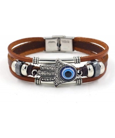 Leather Evil Eye Bracelet Wristband Vintage Three-Row Leather Hamsa Hand Blue Eyes Bracelet Retro Multi-Layer Rope Wrap Brace...