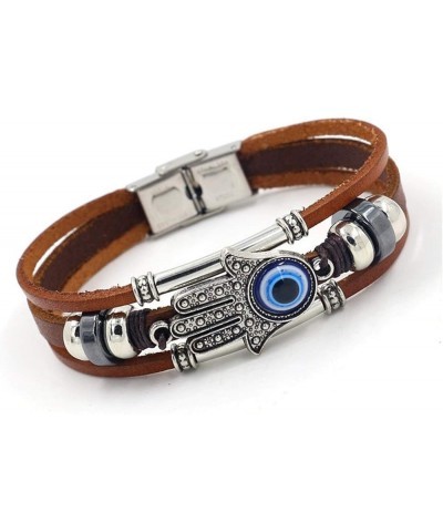 Leather Evil Eye Bracelet Wristband Vintage Three-Row Leather Hamsa Hand Blue Eyes Bracelet Retro Multi-Layer Rope Wrap Brace...