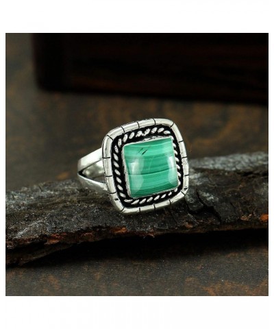 5.85Cts Native American Style Square Shaped Natural Gemstone Handmade Rings For Women, 925 Silver Plated Handmade Birthstone ...