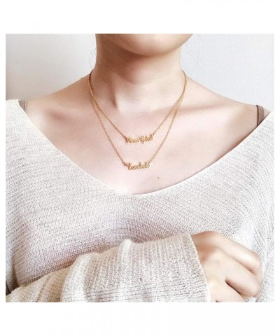 Layered Choker Name Necklace Personalized Double Chain Necklace 18K Gold Plated Nameplate Charm Pendant for Mother Layered Ne...