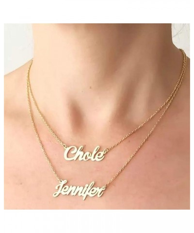 Layered Choker Name Necklace Personalized Double Chain Necklace 18K Gold Plated Nameplate Charm Pendant for Mother Layered Ne...