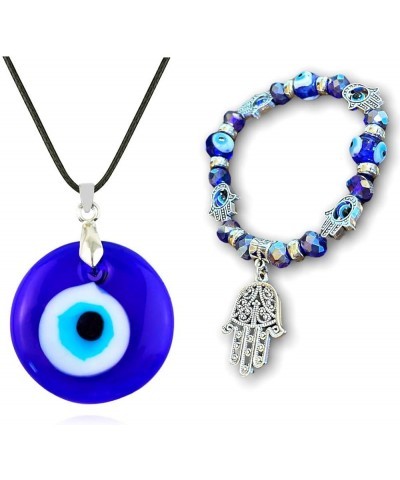 Evil Eye Necklace Bracelets,Blue Turkish Glass Leather Rope Evil Eye Necklace Earring for Women Men Lucky Protection Necklace...