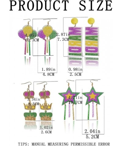 Mardi Gras Earrings Carnival Theme Festival Earrings Glitter Green Purple Yellow Earrings Dangle Earrings for Holiday Gift Je...