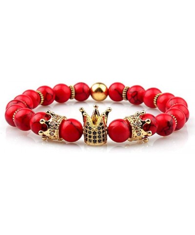 Magnetic Crown Bead Bracelet Couple Match King&Queen Luxury Charm Couple Jewelry Xmas Gift for Women Men red $5.49 Bracelets