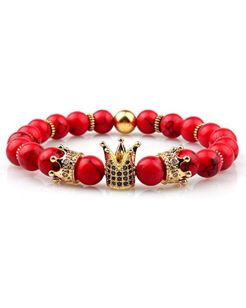 Magnetic Crown Bead Bracelet Couple Match King&Queen Luxury Charm Couple Jewelry Xmas Gift for Women Men red $5.49 Bracelets