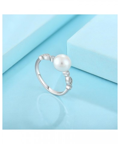 Pearl Ring for Women, 925 Sterling Silver Women's Cubic Zirconia Rings with 8mm White Freshwater Cultured Pearl, Wedding Jewe...