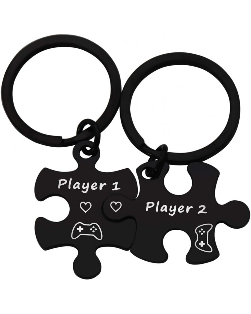 Couple Keychain Set Player 1 Player 2 Puzzle Keychains Gamer Couple Gift His and Hers Jewelry $11.33 Necklaces