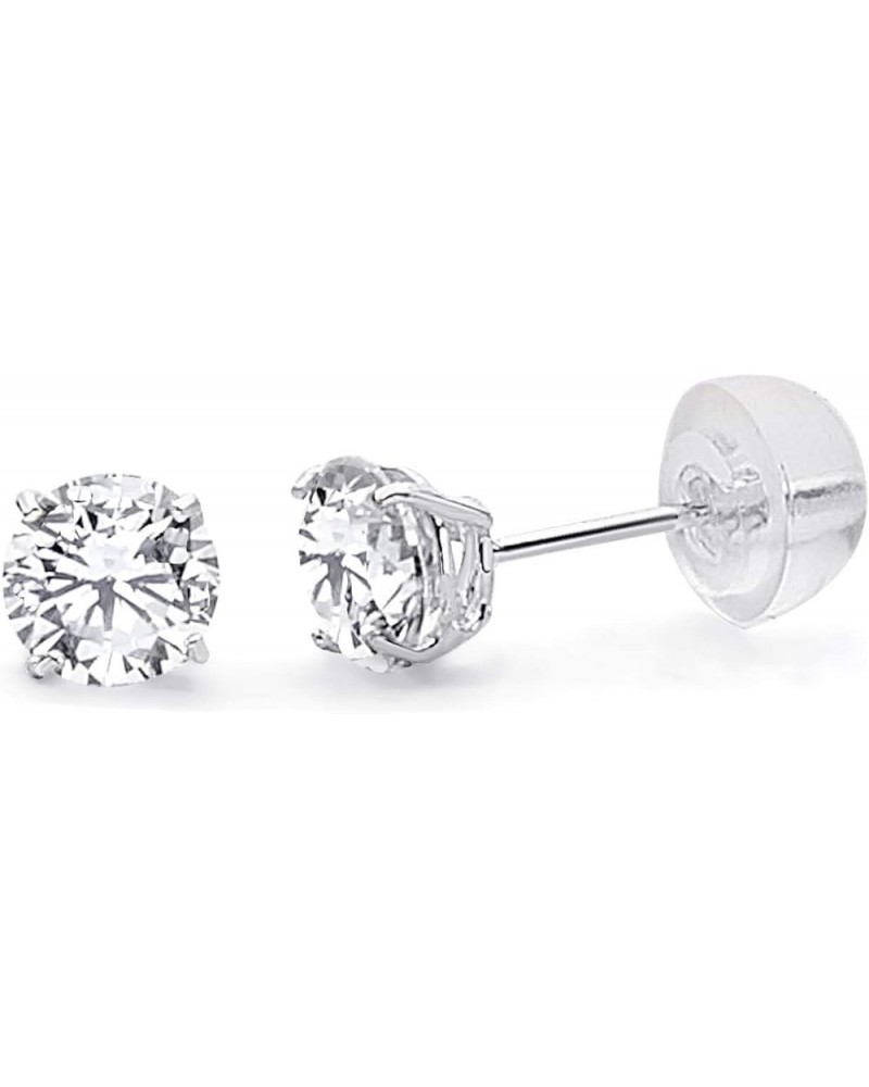 14k White Gold Round Solitaire Basket Set Stud Earrings with Silicone Back - 7 Differnet Size Available 2 mm $15.60 Earrings