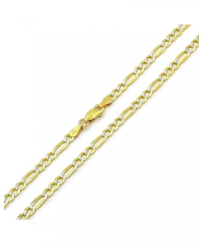 925 Italian Sterling Silver 3mm - 10.5mm Solid Figaro Diamond Cut Chain, ITProLux Yellow Gold Plated Pave Link Necklace or Br...