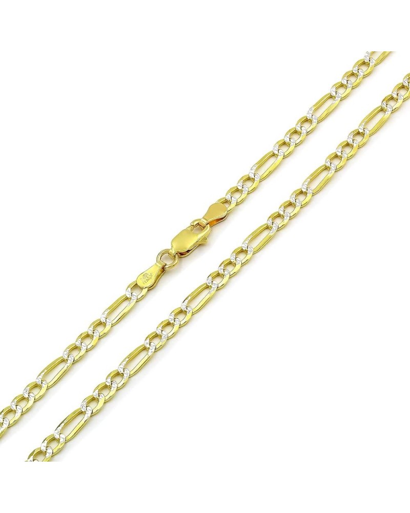 925 Italian Sterling Silver 3mm - 10.5mm Solid Figaro Diamond Cut Chain, ITProLux Yellow Gold Plated Pave Link Necklace or Br...