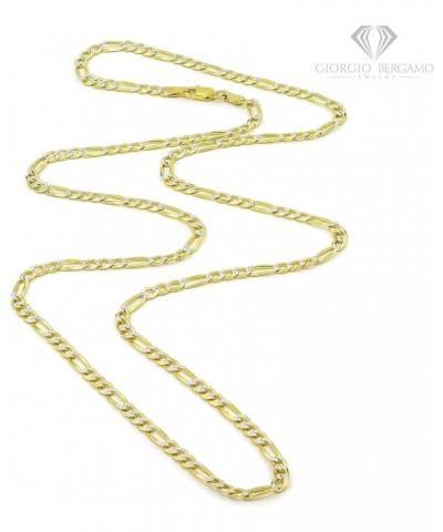 925 Italian Sterling Silver 3mm - 10.5mm Solid Figaro Diamond Cut Chain, ITProLux Yellow Gold Plated Pave Link Necklace or Br...