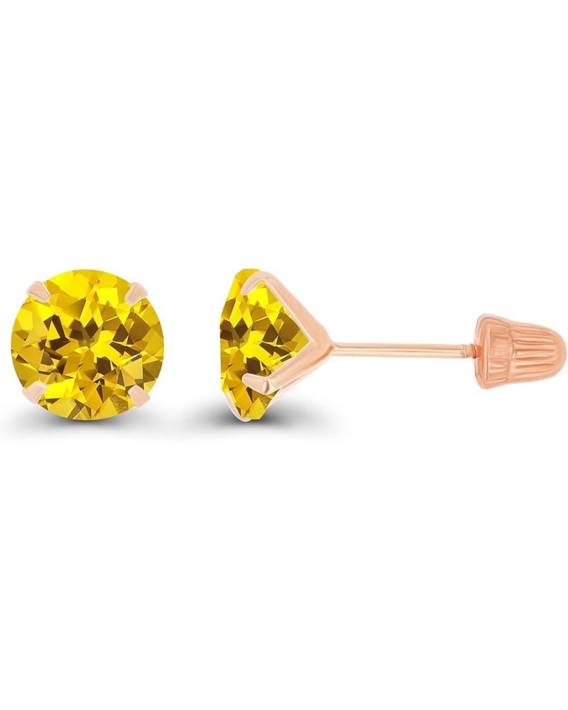 Solid 14k Gold Hypoallergenic 6mm Round Birthstone Solitaire Prong Set Screw Back Stud Earrings Created Yellow Sapphire Rose ...