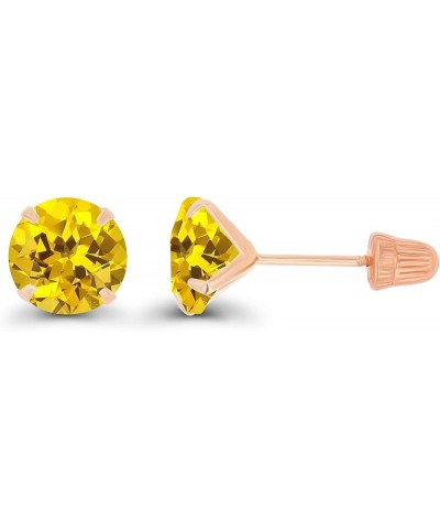 Solid 14k Gold Hypoallergenic 6mm Round Birthstone Solitaire Prong Set Screw Back Stud Earrings Created Yellow Sapphire Rose ...