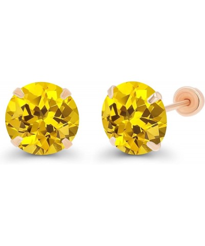 Solid 14k Gold Hypoallergenic 6mm Round Birthstone Solitaire Prong Set Screw Back Stud Earrings Created Yellow Sapphire Rose ...