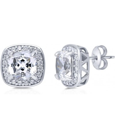 Sterling Silver Halo Cushion Cut Cubic Zirconia CZ Anniversary Stud Earrings for Women, Rhodium Plated $21.01 Earrings