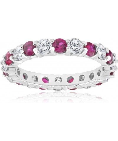 2 ct Ruby & Diamond Eternity Ring 14K White Gold Womens Stackable Wedding Band $452.25 Rings