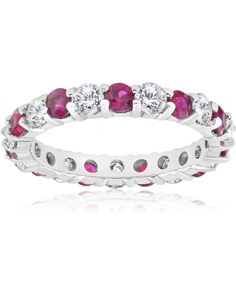 2 ct Ruby & Diamond Eternity Ring 14K White Gold Womens Stackable Wedding Band $452.25 Rings