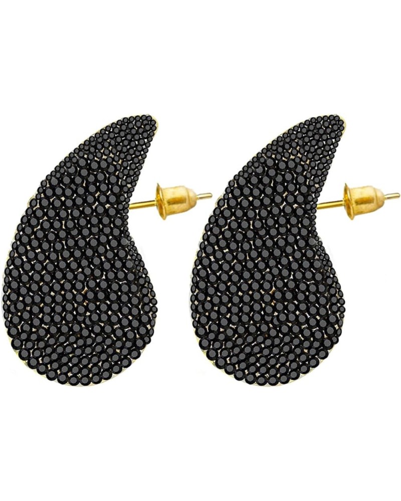 Crystal Gold Teardrop Earrings for Women Rhinestone Chunky Gold Hoop Earrings Fashion Jewelry Gift for Women Girls Black $11....