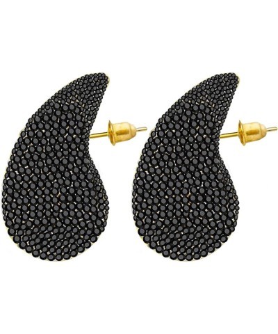 Crystal Gold Teardrop Earrings for Women Rhinestone Chunky Gold Hoop Earrings Fashion Jewelry Gift for Women Girls Black $11....