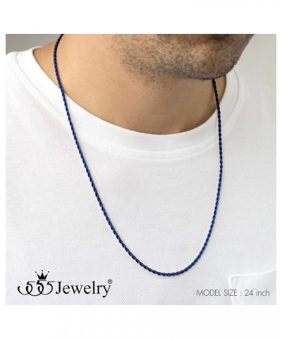 Stainless Steel Hypoallergenic Twisted Singapore Rope Chain Necklace Blue 20 Inches $8.99 Necklaces