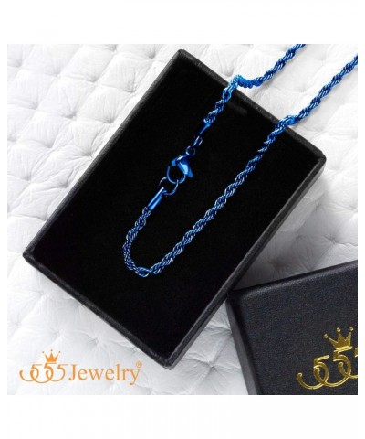 Stainless Steel Hypoallergenic Twisted Singapore Rope Chain Necklace Blue 20 Inches $8.99 Necklaces