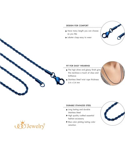 Stainless Steel Hypoallergenic Twisted Singapore Rope Chain Necklace Blue 20 Inches $8.99 Necklaces