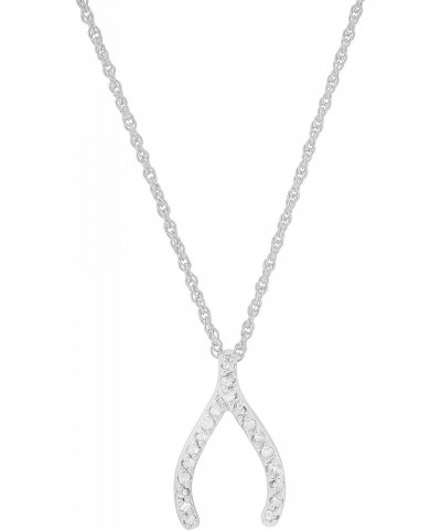 0.10 Carat (ctw) Round White Diamond Ladies Tiny Dainty Wishbone Pendant with Silver Chain 1/10 CT, 925 Sterling Silver $29.8...