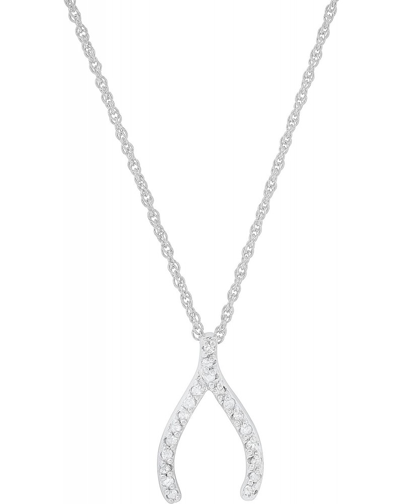 0.10 Carat (ctw) Round White Diamond Ladies Tiny Dainty Wishbone Pendant with Silver Chain 1/10 CT, 925 Sterling Silver $29.8...