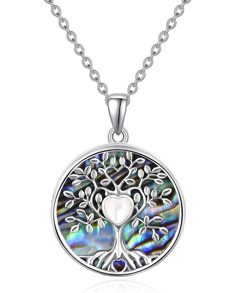 Tree of Life Necklace for Women 925 Sterling Silver Necklace Abalone Shell Pendant Necklace Inlaid with Heart-shaped Mother o...