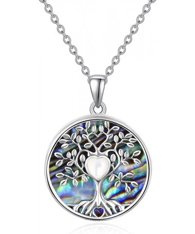 Tree of Life Necklace for Women 925 Sterling Silver Necklace Abalone Shell Pendant Necklace Inlaid with Heart-shaped Mother o...