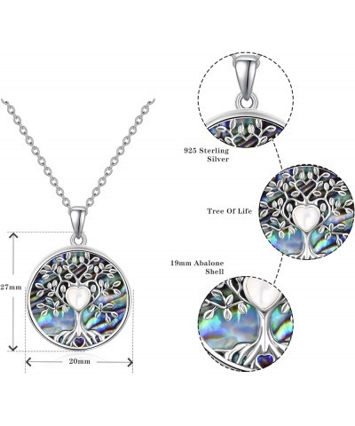 Tree of Life Necklace for Women 925 Sterling Silver Necklace Abalone Shell Pendant Necklace Inlaid with Heart-shaped Mother o...