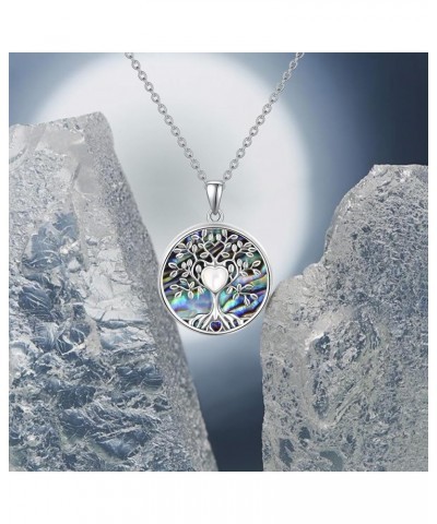 Tree of Life Necklace for Women 925 Sterling Silver Necklace Abalone Shell Pendant Necklace Inlaid with Heart-shaped Mother o...