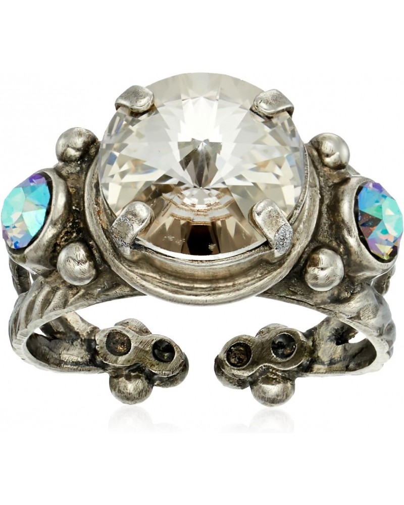 Core Antique Silver Tone Crystal Rock Radiant Round Adjustable Ring $22.96 Rings