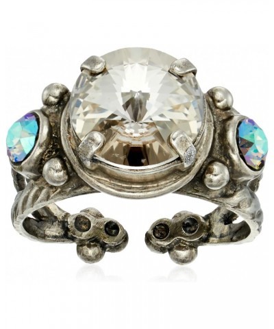 Core Antique Silver Tone Crystal Rock Radiant Round Adjustable Ring $22.96 Rings