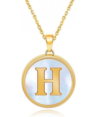 18K Gold Plated Initial Necklace Mother of Pearl Alphabet Pendant Necklace for Women Men 18" Chian H-Letter $10.63 Necklaces