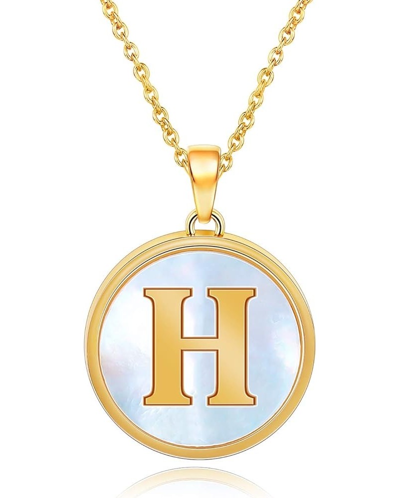 18K Gold Plated Initial Necklace Mother of Pearl Alphabet Pendant Necklace for Women Men 18" Chian H-Letter $10.63 Necklaces