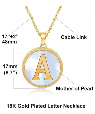 18K Gold Plated Initial Necklace Mother of Pearl Alphabet Pendant Necklace for Women Men 18" Chian H-Letter $10.63 Necklaces