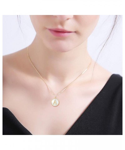 18K Gold Plated Initial Necklace Mother of Pearl Alphabet Pendant Necklace for Women Men 18" Chian H-Letter $10.63 Necklaces