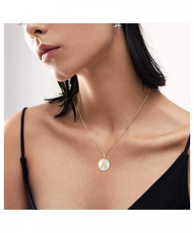 18K Gold Plated Initial Necklace Mother of Pearl Alphabet Pendant Necklace for Women Men 18" Chian H-Letter $10.63 Necklaces