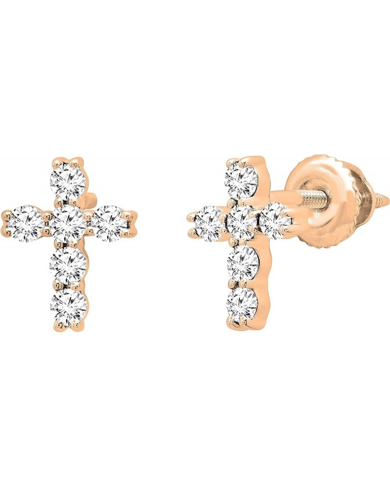 0.35 Carat (ctw) Round Lab Grown White Diamond Ladies Cross Stud earrings 1/3 CT, Available in Various Gemstones & Metal in 1...