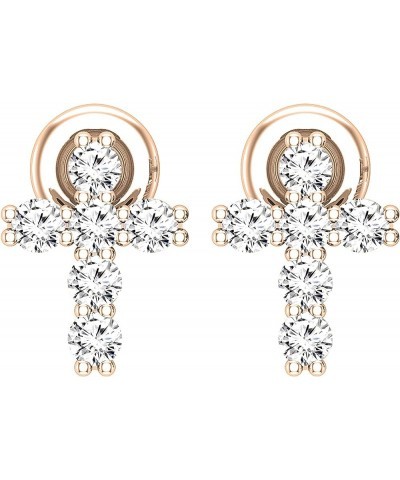 0.35 Carat (ctw) Round Lab Grown White Diamond Ladies Cross Stud earrings 1/3 CT, Available in Various Gemstones & Metal in 1...