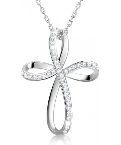 925 Sterling Silver Cross Necklaces for Women Infinity Cross Pendant Necklace Luxurious Princess Cut Twisted Faith Crucifix B...