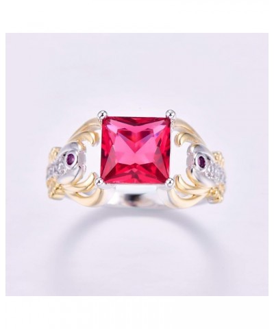 925 Sterling Silver Created Blue Sapphire Quartz Filled Cushion Cut Two Tone Unicorn Wide Band Ring for Women C-Red $4.71 Rings