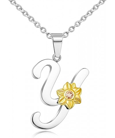 Initial Necklaces for Girls Alphabet Silver Necklace for Teens Gold Sunflower Simple Necklace for Women Y $7.60 Necklaces